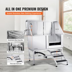 Koirien pesuamme 127 cm 304-ruostumattomasta teräksestä sähkökäyttöisellä korkeudensäädöllä