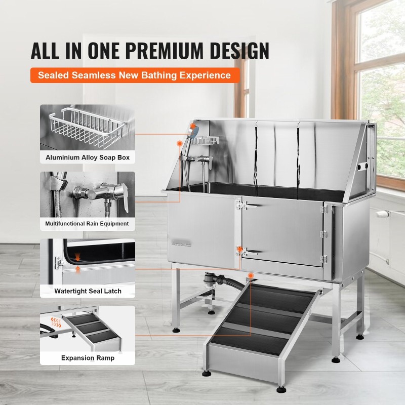 Lemmikkien pesuallas ruostumattomasta teräksestä 62 tuumaa 200 kilogramman kantavuus ramppi hana