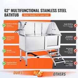 Ruostumaton teräs lemmikkien pesuallas 1575 mm kantavuus 200 kg portaat