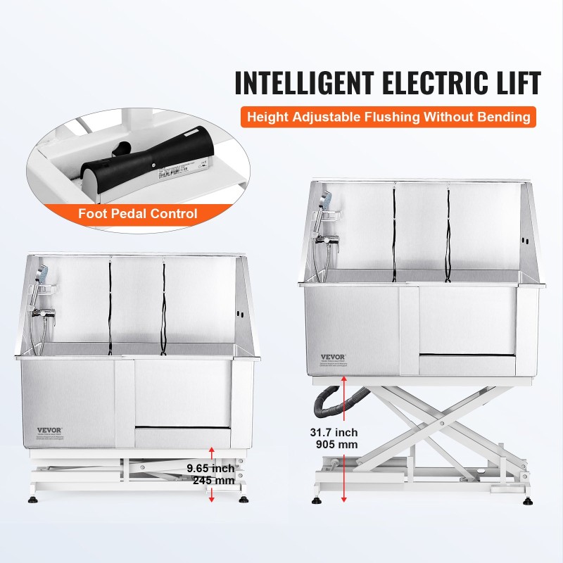 Lemmikkien ruostumaton teräskylpyallas 1270 mm sähkökorkeussäädöllä 150 kg