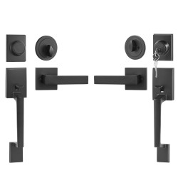 Kaksiosainen etuoven kahvasarja neliömäinen mattamusta messinki ja sinkki kääntyvällä kahvalla