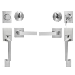 Kaksinkertainen ovenkahvasarja satiininikkelipinnoite messinki ja sinkki neliövipukahvat käännettävä avainlukolla etu ja