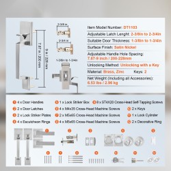 Kaksinkertainen ovenkahvasarja satiininikkelipinnoite messinki ja sinkki neliövipukahvat käännettävä avainlukolla etu- ja