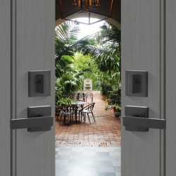 Ovikahvasarja kaksiosaisille oville mattamusta messinki- ja sinkkiseos käännettävä avainlukolla