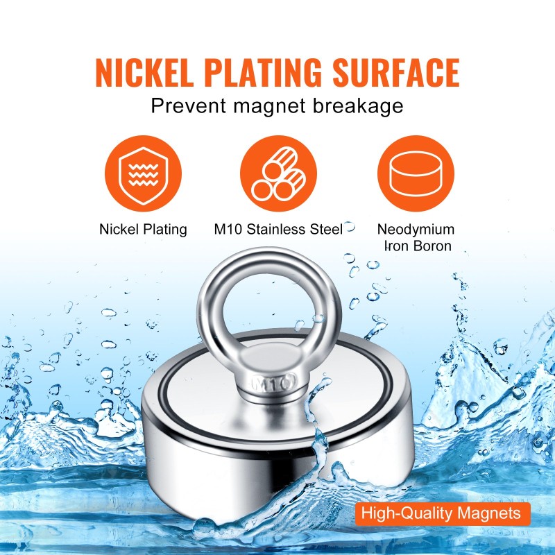 Kaksipuoleinen neodyymimagneettisarja kalastukseen 7,5 cm 544,3 kg vetovoima nikkelipinnoitteella