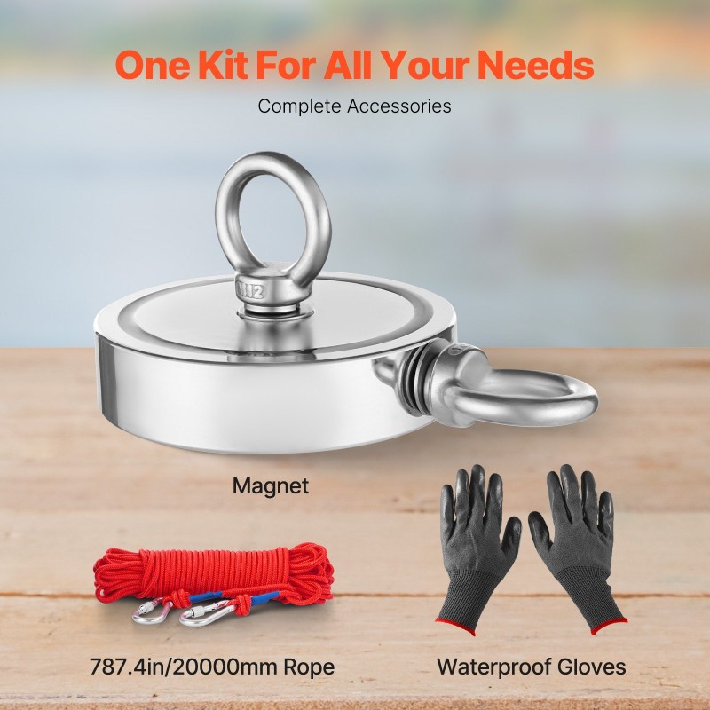 Magneettikalastussarja kaksipuolinen neodyymimagneetti 907 kg vetovoima 6 mm köysi 20 m