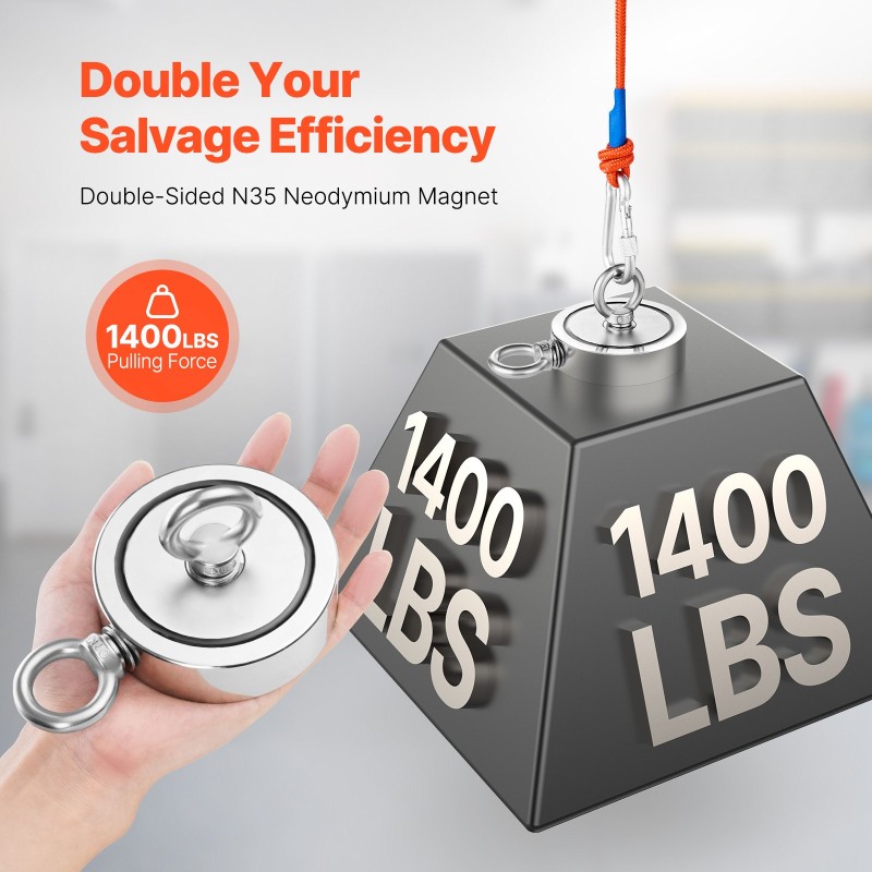 Magneettikalastussarja N35 neodyymimagneetti 635 kg vetovoima 6 mm köysi 20 m PP-säilytyslaatikko