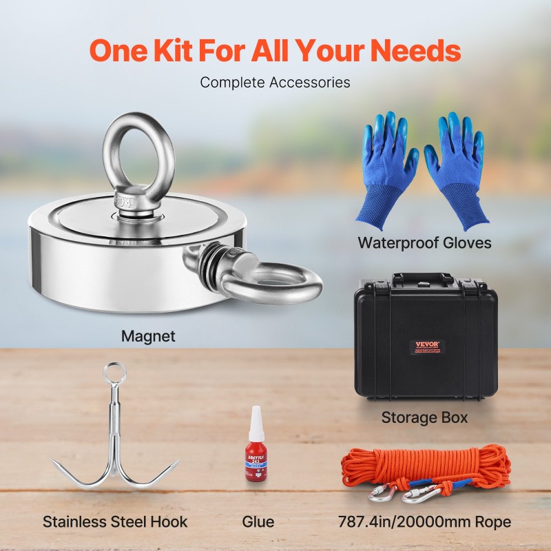 Magneettikalastussarja N35 neodyymimagneetti 635 kg vetovoima 6 mm köysi 20 m PP-säilytyslaatikko