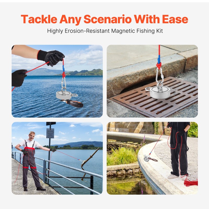 Magneettikalastussarja N35-neodyymimagneetilla 1700 LBS/771 kg vetovoimalla köysi haka hanskat silmukkapultti