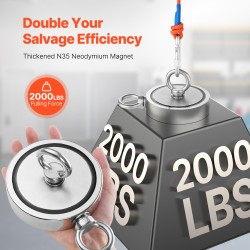 Magneettikalastussarja neodyymimagneetilla 907 kg vetovoima kaksipuolinen sisältää koukun ja hanskat