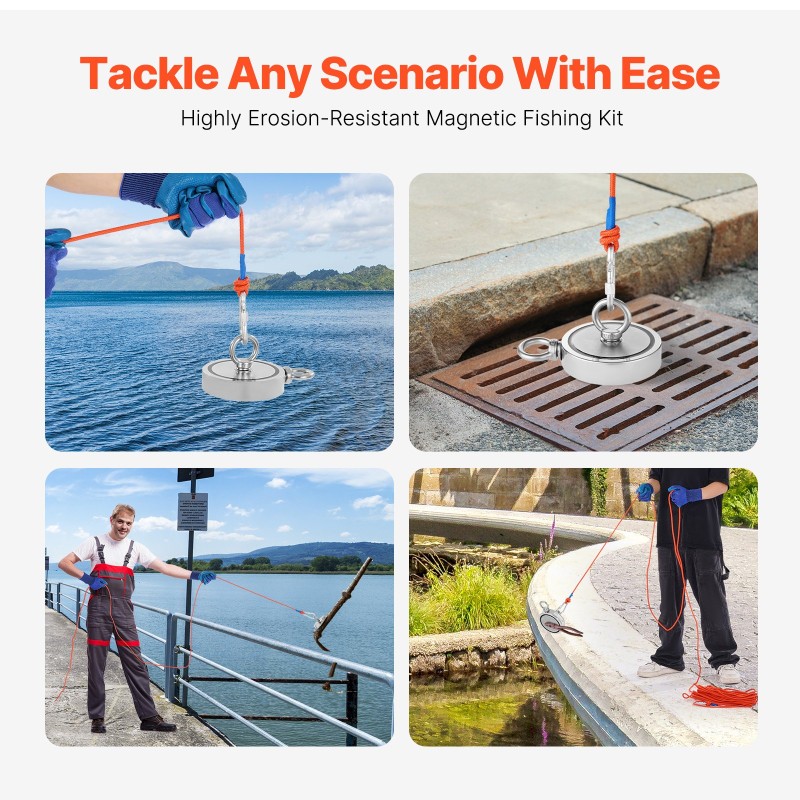Magneettikalastussarja neodyymimagneetilla 907 kg vetovoima kaksipuolinen sisältää koukun ja hanskat