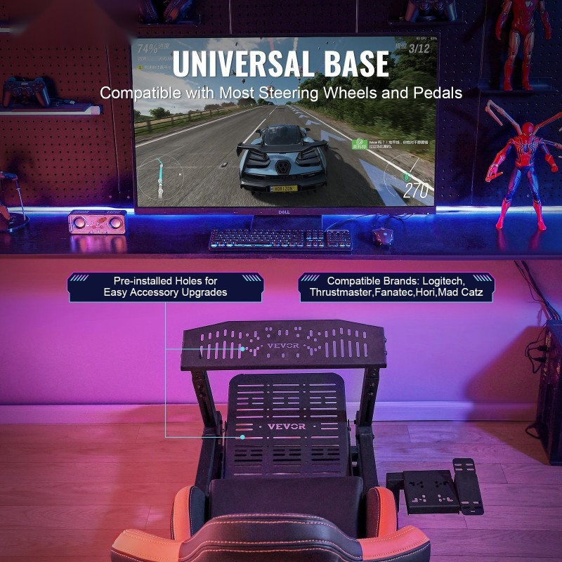 Ratinteline verhoillulla istuimella hiiliteräksinen säädettävä 150 kg useille ratti- ja poljinsarjoille