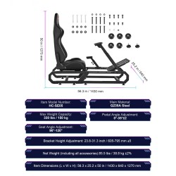 Rattiteline ajosimulaattoriin hiiliteräsrunko säädettävä korkeus ja poljinlevyn kulma kangasistuin