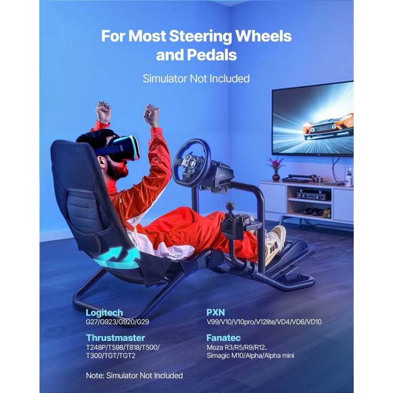 Ajosimulaattorin hiiliteräsrunkoinen ohjaus ja poljinjalusta musta 180 kg yhteensopiva suosittujen rattien kanssa