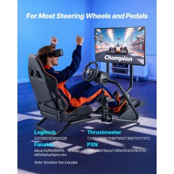 Ajosimulaattorin teräsrunkoinen rattiteline PVC-istuimella ja irrotettavalla näyttötelineellä sopii 60 tuuman näytölle