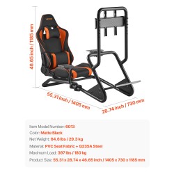 Ajosimulaattorin teräsrunkoinen rattiteline PVC-istuimella ja irrotettavalla näyttötelineellä sopii 60 tuuman näytölle