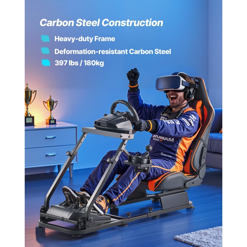 Rattiteline ja istuin Q235A-teräsrunko PVC-istuimella säädettävä taitettava yhteensopiva Logitech- ja Thrustmaster-ratteihin