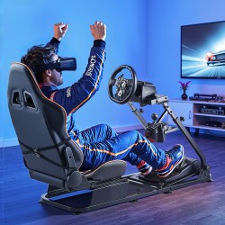 Rattiteline ja istuin Q235A-teräsrunko PVC-istuimella säädettävä taitettava yhteensopiva Logitech- ja Thrustmaster-ratteihin