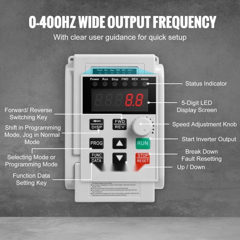 Taajuusmuuttaja 4 kW 18 A 5 hv 3-vaiheisille moottoreille