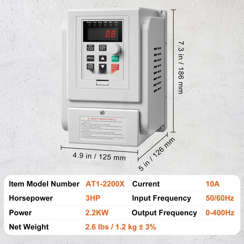 Taajuusmuuttaja 2,2 kW 10 A 3 hv 3-vaihemoottorille 220–240 V