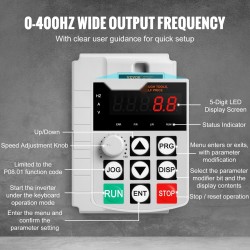 Taajuusmuuttaja 7,5 kW 34A 3-vaihemoottorille 0–400 Hz