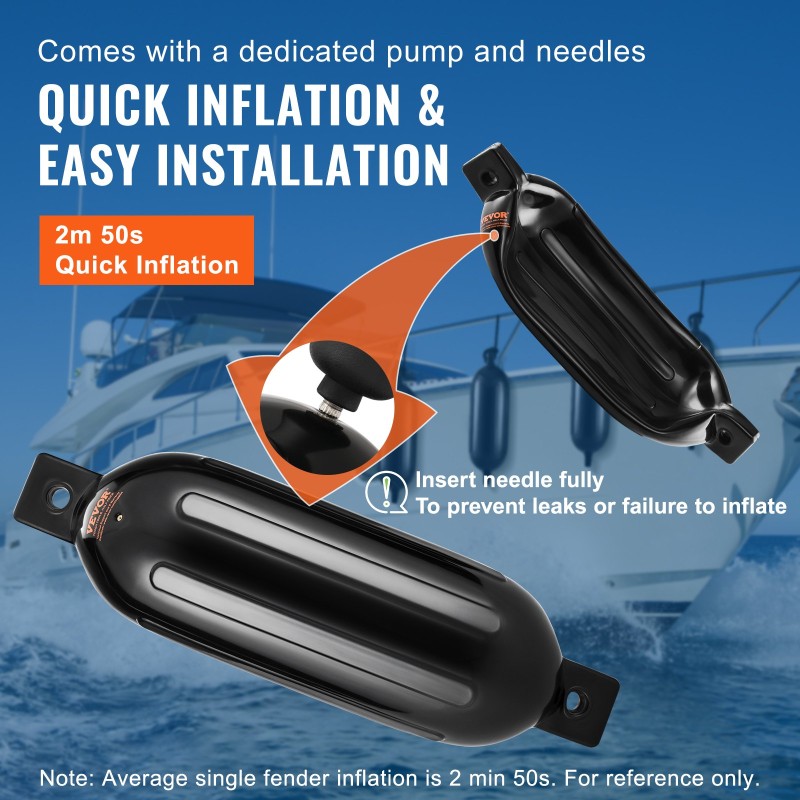 Täytettävät PVC-veneentörmäyssuojat 8.5×26 tuumaa 4 kpl polypropeeniköydillä 1.8 m säilytyslaukulla