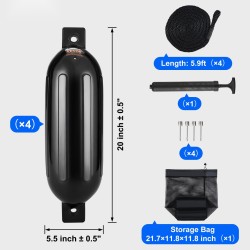 Veneen PVC fendarit noin 14×51 cm 4 kpl ilmatäytteiset köydet mukana