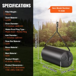 Vedettävä nurmijyrä 445 mm muovirumpu teräsrunko 400 paunaa täytettävä traktoriin tai mönkijään