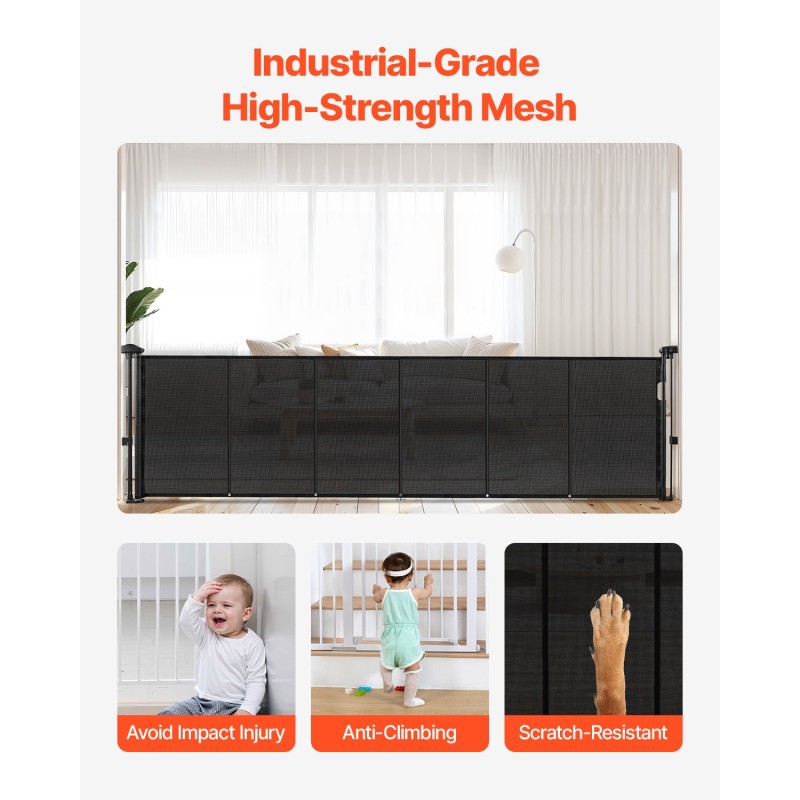 Sisäänvedettävä turvaportti 870 mm korkea 2800 mm leveä verkkokangas lasikuituvahvisteinen runko musta