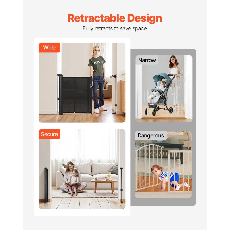 Sisäänvedettävä turvaportti 870 mm korkea 2800 mm leveä verkkokangas lasikuituvahvisteinen runko musta