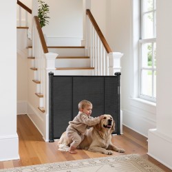 Sisäänvedettävä turvaportti 870 mm korkea 2800 mm leveä verkkokangas lasikuituvahvisteinen runko musta