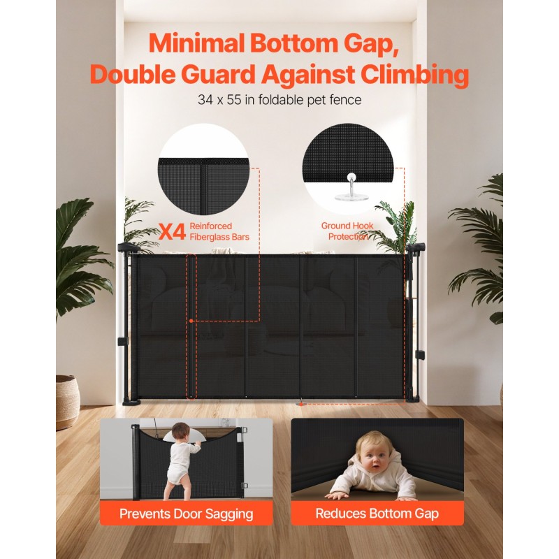 Vedettävä turvaportti verkkomateriaali lasikuiturunko 870 mm korkea 1400 mm leveä musta