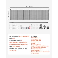 Sisäänvedettävä turvaportti verkkokankaasta vahvistettu lasikuiturunko 870 mm korkea 2800 mm leveä harmaa