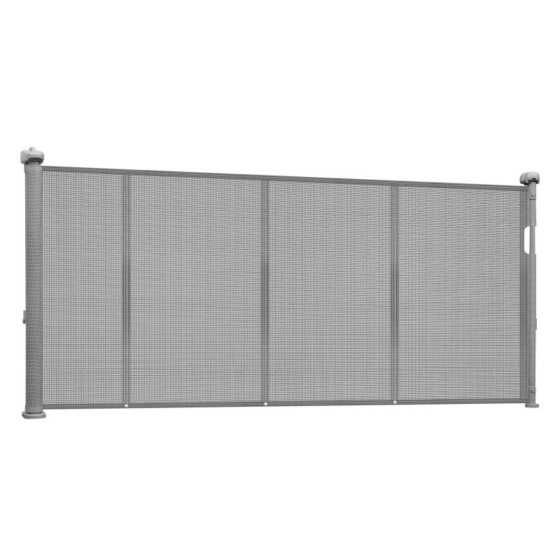 Sisäänvedettävä turvaportti verkkokankaasta vahvistettu lasikuiturunko 870 mm korkea 2800 mm leveä harmaa