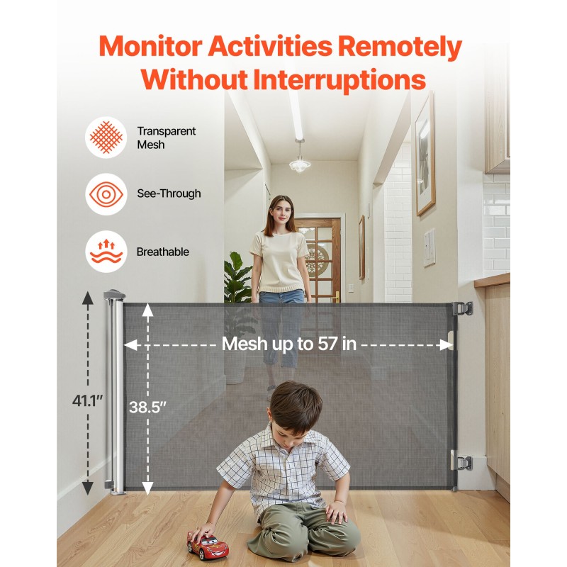 Vedettävä turvaportti verkkorakenteinen 1450 mm leveä 980 mm korkea lapsille ja lemmikeille