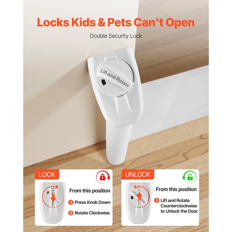 Sisäänvedettävä turvaportti läpinäkyvällä verkolla 1430 mm leveä 795 mm korkea portaille turvalukolla