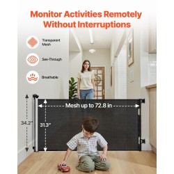 Sisäänvedettävä turvaportti läpinäkyvällä verkkokankaalla 1850 mm leveä 795 mm korkea turvalukolla musta