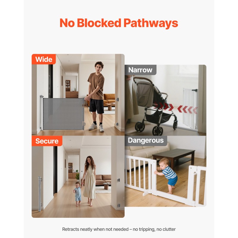 Sisäänvedettävä turvaportti läpinäkyvällä verkkokankaalla 1430 mm leveä 795 mm korkea turvalukko harmaa