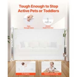 Sisäänvedettävä turvaportti läpinäkyvä verkkokangas 1450 mm leveä 980 mm korkea valkoinen