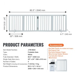 Taitettava koiraportti massiivipuu 4 paneelia 204 cm leveä 61 cm korkea valkoinen