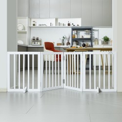 Taitettava koiraportti massiivipuu 4 paneelia 204 cm leveä 61 cm korkea valkoinen