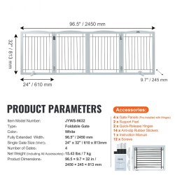 Taittuva puinen lemmikkiportti 4 paneelia 813 mm korkea 2450 mm leveä valkoinen