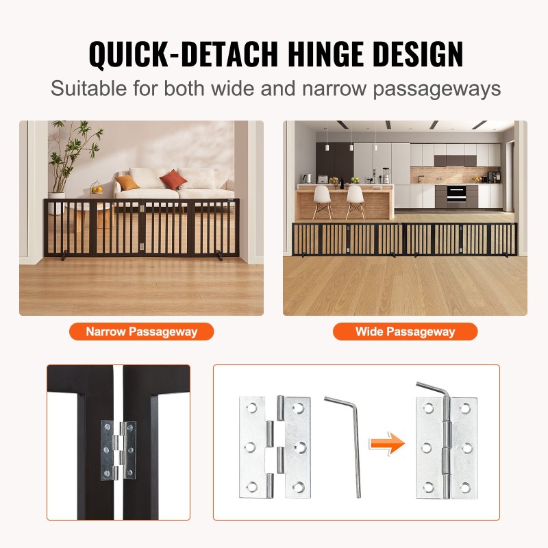 Täyspuinen vapaasti seisova lemmikkiportti taitettava 4 paneelia 2040 mm leveä ruskea