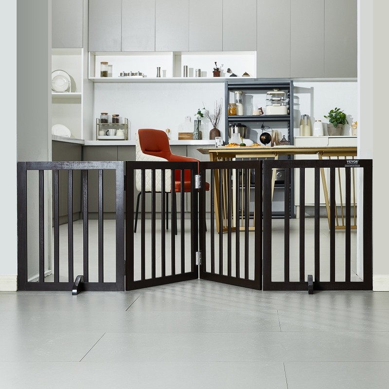 Täyspuinen vapaasti seisova lemmikkiportti taitettava 4 paneelia 2040 mm leveä ruskea