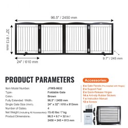 Taitettava neliosainen puinen vapaasti seisova koiraportti 245 cm leveä