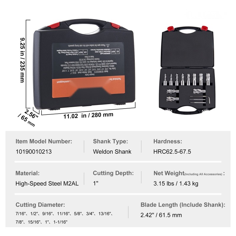 Rengasporasarja M2AL-pikaterästä 13-osainen Weldon-kiinnitys 2,5 cm leikkuusyvyys