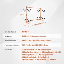 Teräksinen vapaasti seisova kajakkiteline 4 veneelle säädettävä 1230–1825 mm pehmustetut tukivarret