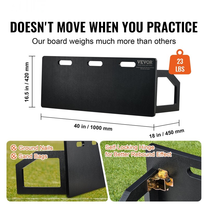 Jalkapallon paluutaulu 101,6 x 40,6 cm korkeatiheyksinen muovi taittuva säädettävillä kulmilla