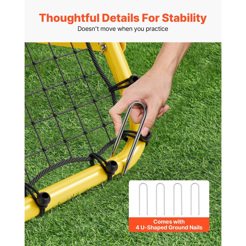 Jalkapallon palautusverkko rautaputkesta 40×35×37 tuumaa säädettävä taittuva kevyt maakiiloilla