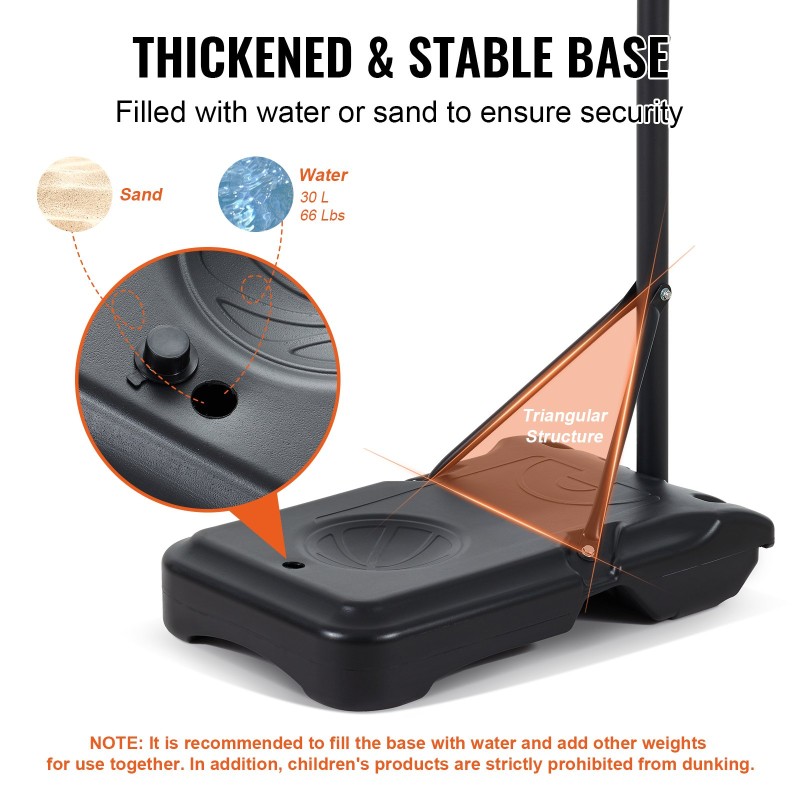 Koripalloteline teräsrunko 28 tuuman levy säädettävä 152–213 senttimetriä täytettävä jalusta pyörillä